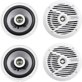 2 Alpine SPS-M601W 6.5” Coaxial 2-Way Marine Speaker with White Grilles