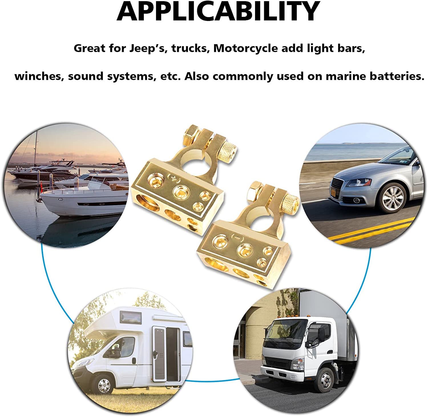 Absolute BTG300P 0/2/4/6/8 AWG Gold Single Positive Power Battery Terminal Connectors