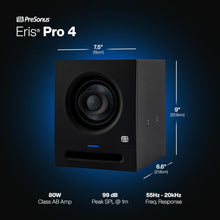 Load image into Gallery viewer, PreSonus Eris Pro 4 Studio Monitor — Bi-Amped, Active, 4.5-inch Coaxial Studio Monitor for Audio Recording &amp; Mixing, Ceiling- &amp; Wall-Mountable