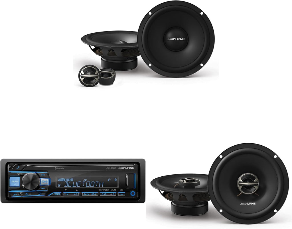 Alpine UTE-83BT Receiver + EL-E65C-G 6.5" Component + EL-E65-G Coaxial Speaker