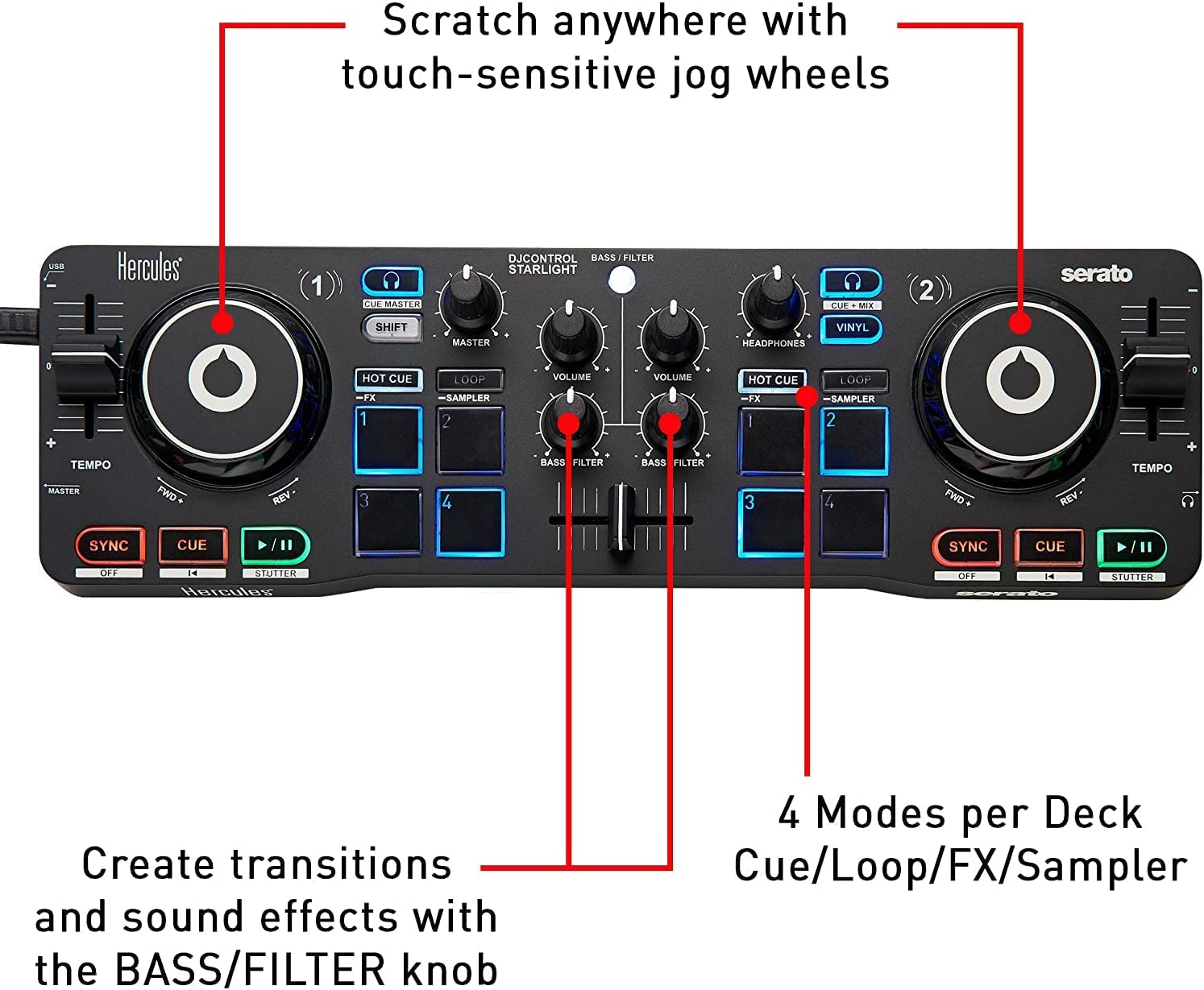 Hercules DJ Control Starlight Compact Controller & Mackie CR4-X Monitors