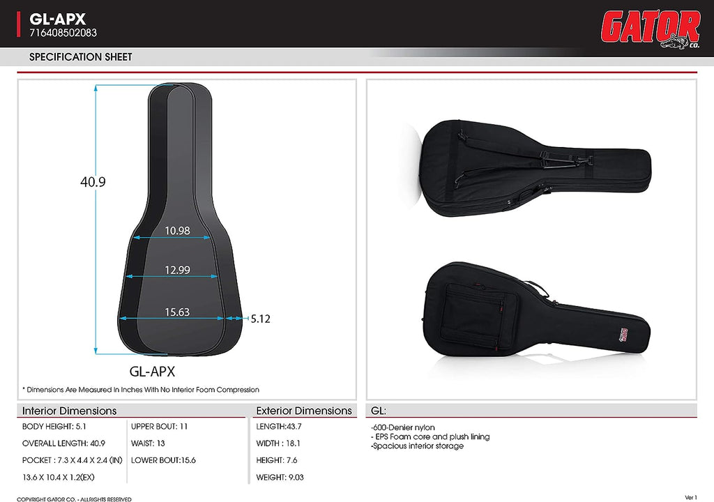 Gator Cases GL-DREAD-12 Lightweight Polyfoam Guitar Case For Dreadnaught Style Acoustic Guitars