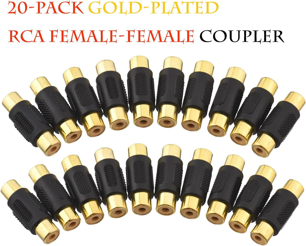Absolute FF-100B-20 Gold RCA Female-to-Female Coupler Adapter 20 Pack