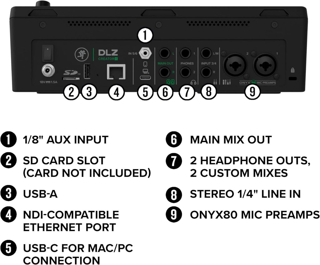 Mackie DLZ Creator XS Adaptive Digital Mixer for Podcasting, Streaming and YouTube with User Modes, Mix Agent Technology, Auto Mix, Onyx80 Mic Preamps