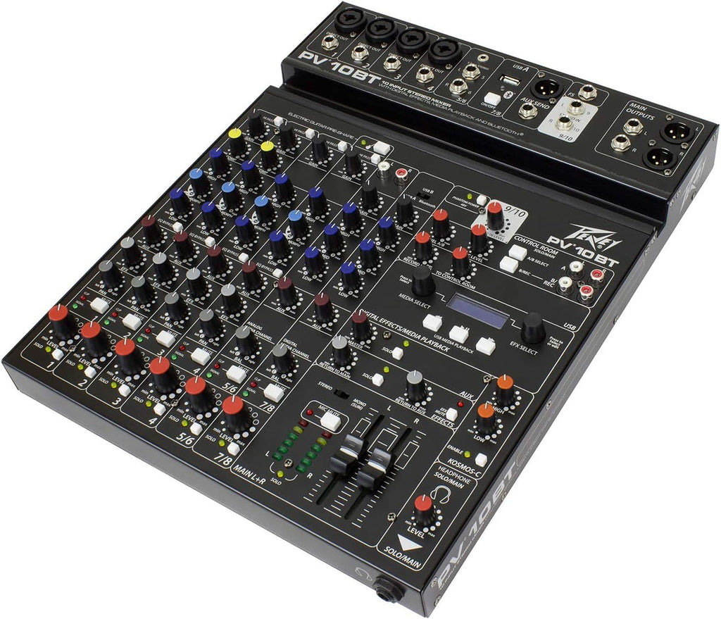 Peavey PV 10BT PV10BT Pro Audio Mixer With 4 Mic In, Bluetooth, USB, Compressor