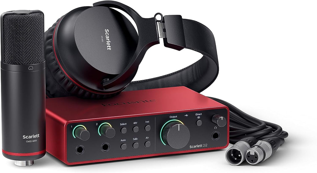 Focusrite Scarlett 2i2 Studio 4th Gen USB Audio Interface Boom Arm Mic Stand Desktop Mount Detachable Clip XLR Cable Microphone Pop Filter Cable Ties