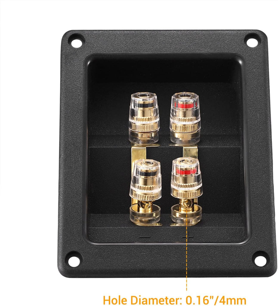 American Terminal 2PCS Rectangle 4-Way Speaker Box Terminal Cup with Banana Plugs, Screw Type Binding Post Subwoofer Box Speaker Terminal Plates for DIY Home Car Stereo Speaker & Subwoofer