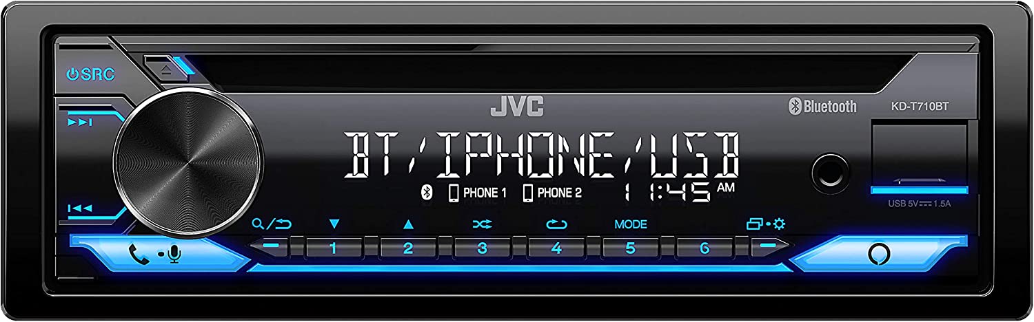 JVC KD-T710BT Single Din Bluetooth CD, MP3, USB, AUX Input AM/FM Radio High Power
