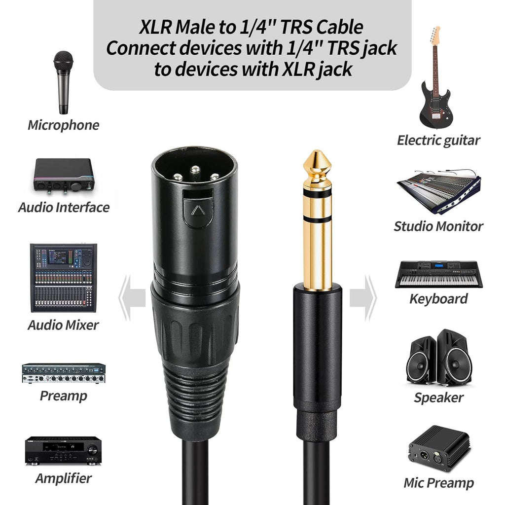 MR DJ CQSXM6 6' Pro PA DJ Karaoke XLR Male to 1/4" TRS Stereo Male Plug Audio Balanced Microphone Cable