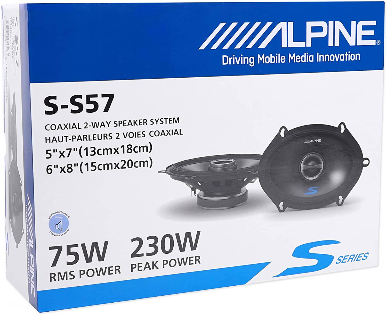 Alpine S-S57 Car Speaker 460W Max (150W RMS) 5" x 7" Type-S 2-Way Coaxial Car Speakers