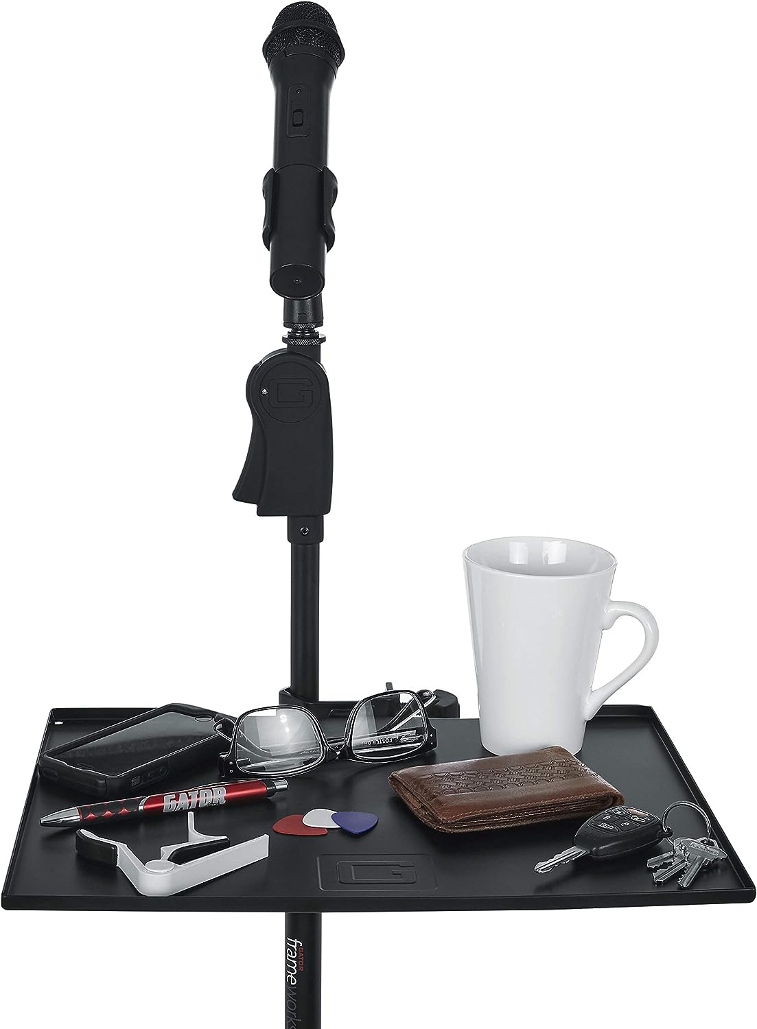 Gator Frameworks  GFW-SHELF1115 Microphone Stand Clamp-On Utility Shelf 15" x 11" Surface Area with 10 Pound Weight Capacity, Black, 11" x 15"