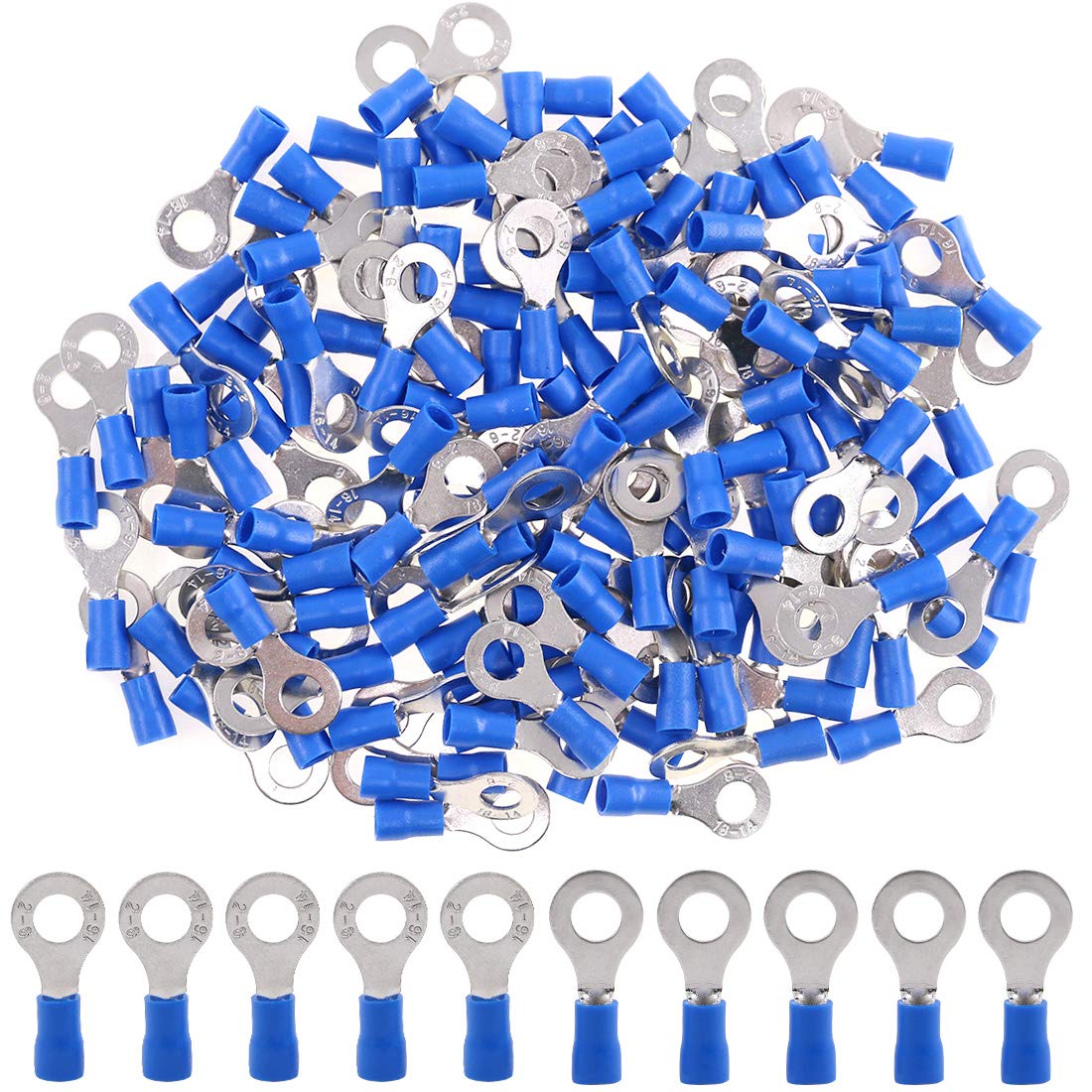 100pcs #8 Blue Vinyl Insulated Ring Terminal 16-14 Gauge