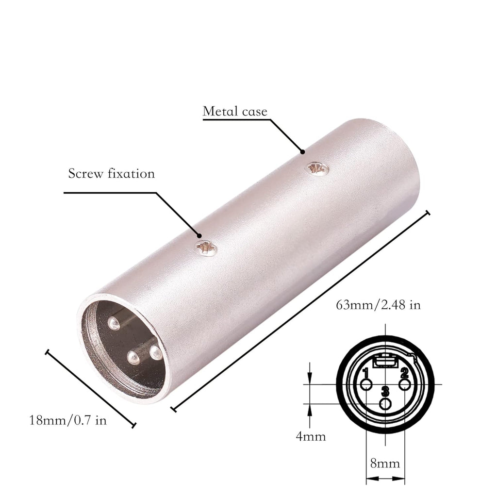 MR DJ AXLRMM-2 3-Pin XLR Male to 3-Pin XLR Male Audio Microphone Cable Extension Adapter Connector 2-Pack