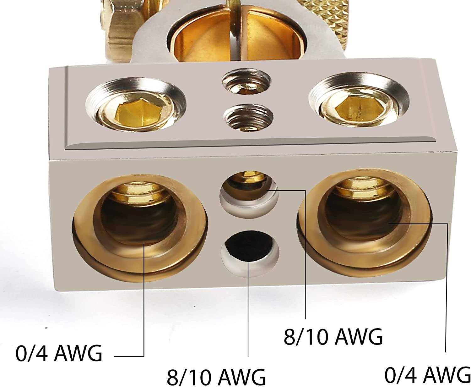 2 MK Audio MBTC300PN 0/2/4/6/8 AWG Single Positive & Negative Power Battery Terminal Connectors Chrome