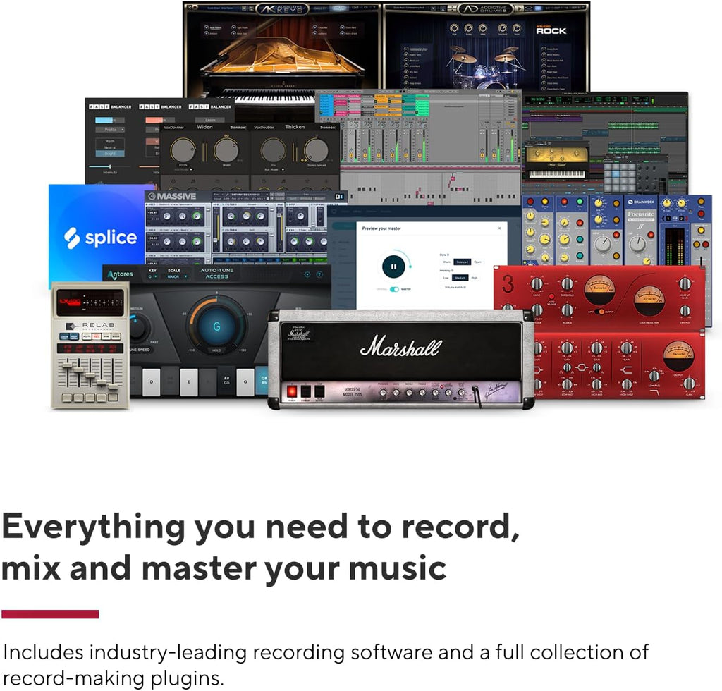 Focusrite Scarlett 2i2 Studio 4th Gen USB Interface Microphone Headphones Software Suite Broadcast Arm Springs XLR Cable Pop Filter