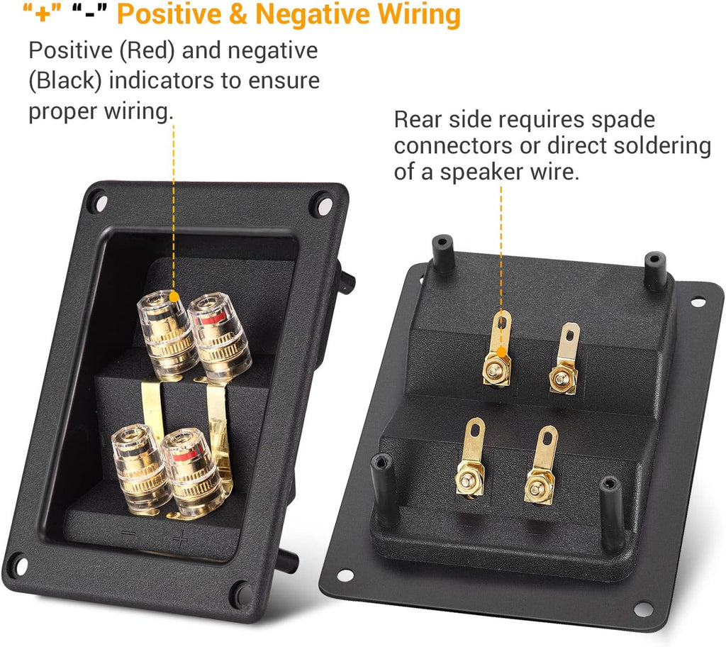 American Terminal 2PCS Rectangle 4-Way Speaker Box Terminal Cup with Banana Plugs, Screw Type Binding Post Subwoofer Box Speaker Terminal Plates for DIY Home Car Stereo Speaker & Subwoofer