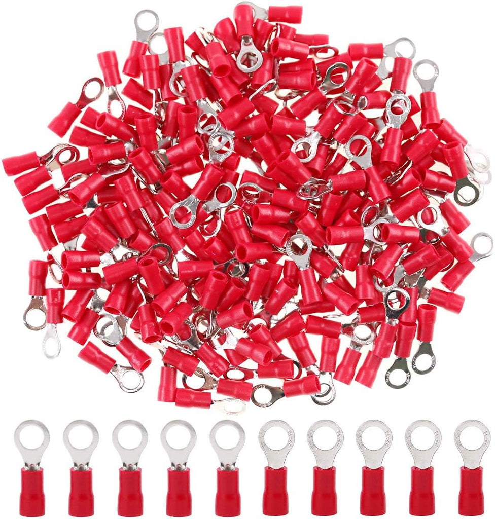 MR DJ RT2218R 200 pcs #8 Red 22/16 Gauge Vinyl Insulated Connectors Ring Terminal