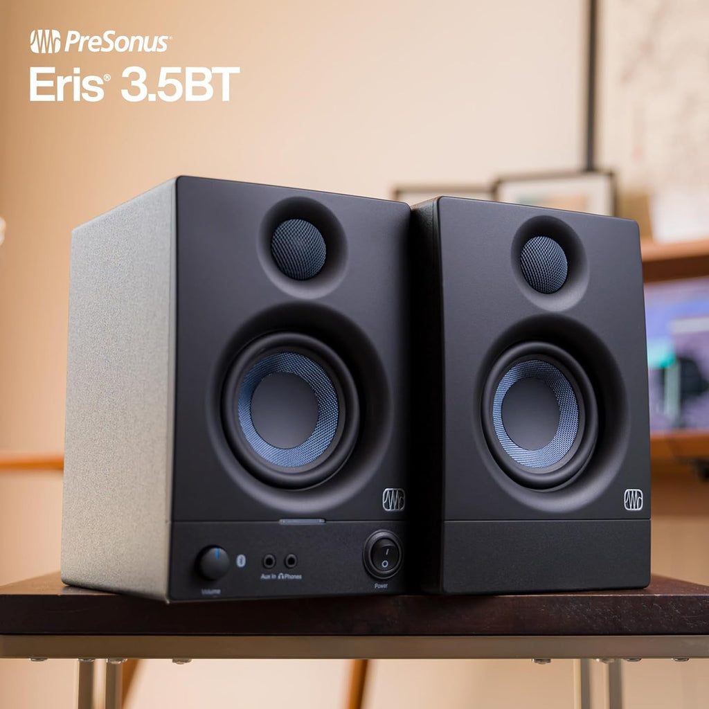 PreSonus Eris 3.5BT Bluetooth Studio Monitors, Pair — Powered, Active Monitor Speakers for Desktop, Turntable, Record Player, Bookshelf, DJ Speakers