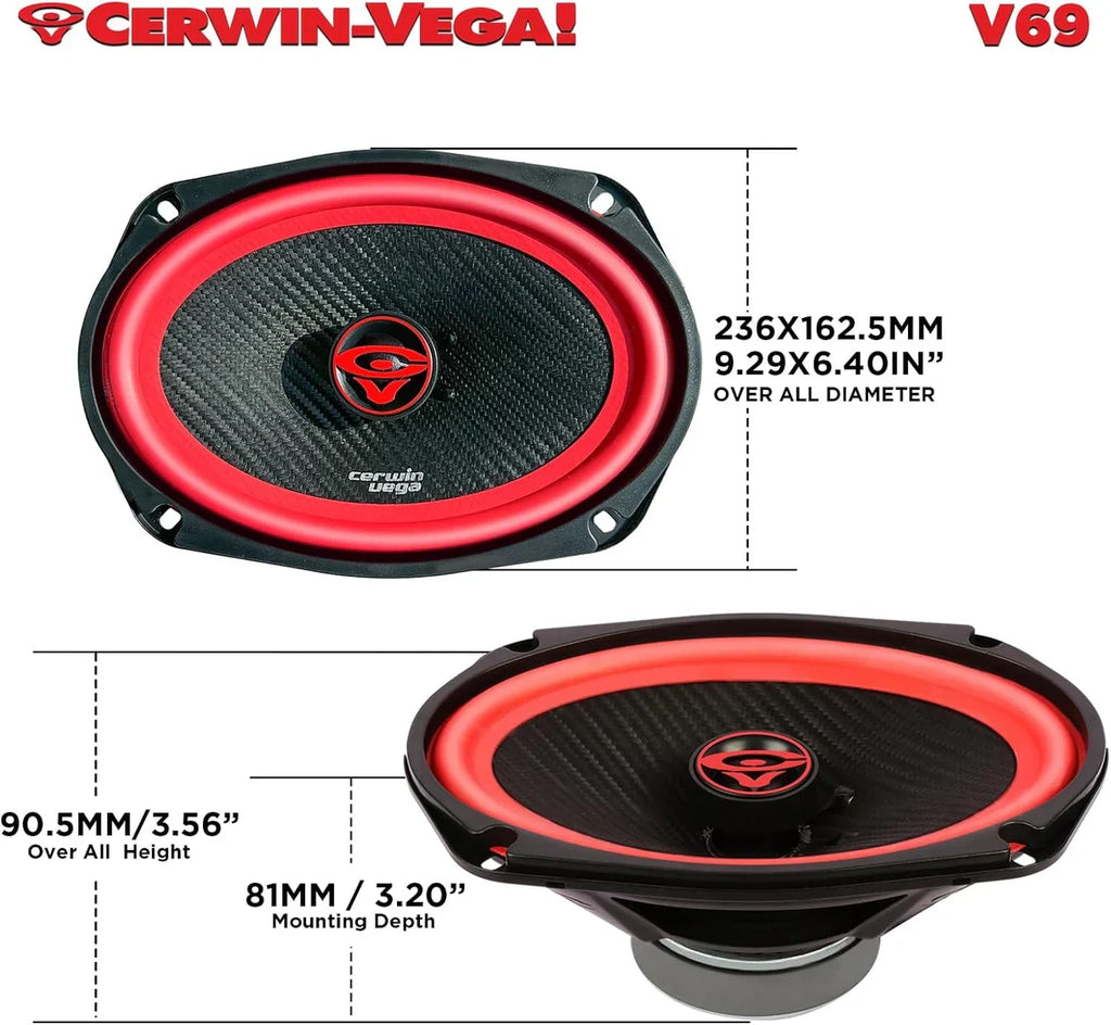 Cerwin Vega V69 420W 6x9" 2 Way Car Speakers + Angle Speaker Box Black Pair