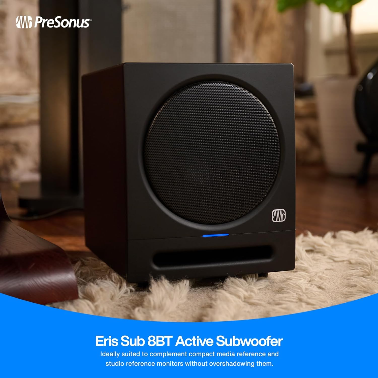 PreSonus Eris Sub 8BT — 8-inch Active Studio Subwoofer with Bluetooth for Multimedia, Gaming, Studio-Quality Music Production