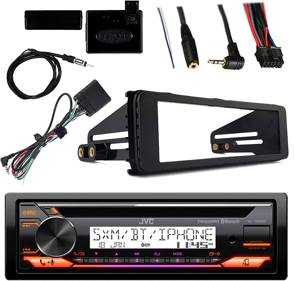 JVC Marine Radio Bluetooth Bundle with Dash Kit Handle Bar Control Antenna For 1998-13 Harley Davidson Motorcycle Touring Flht Flhx Flhtc
