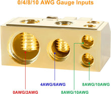 Load image into Gallery viewer, Absolute BTG300PN 0/2/4/6/8 AWG Gold Single Positive &amp; Negative Power Battery Terminal Connectors
