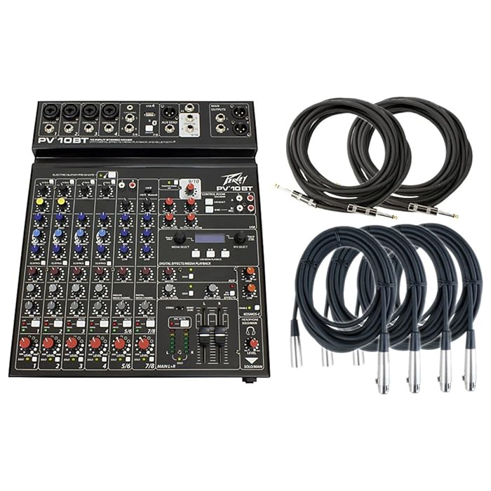 Peavey PV 10 BT 10 Channel Compact Mixing Mixer Console with Bluetooth + 2 1/4" & 4 XLR Cables