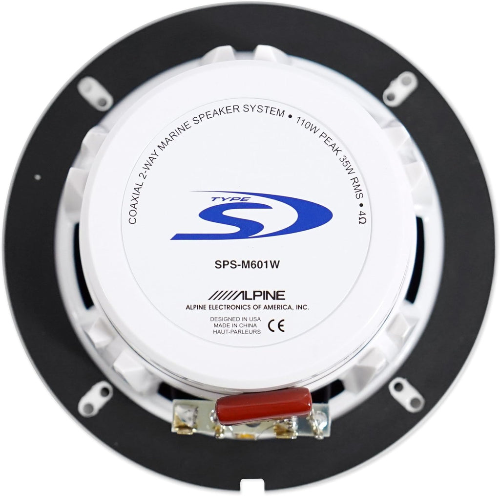 2 Alpine SPS-M601W 6.5” Coaxial 2-Way Marine Speaker with White Grilles