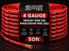 Load image into Gallery viewer, Absolute PROP4G50RD Pro Series Red 50 Feet 4 Gauge Ultra Flexible Power/Ground Battery Amp 12V Cable Wire for Auto, Car, Inverter, RV, Solar, Marine, Trucks