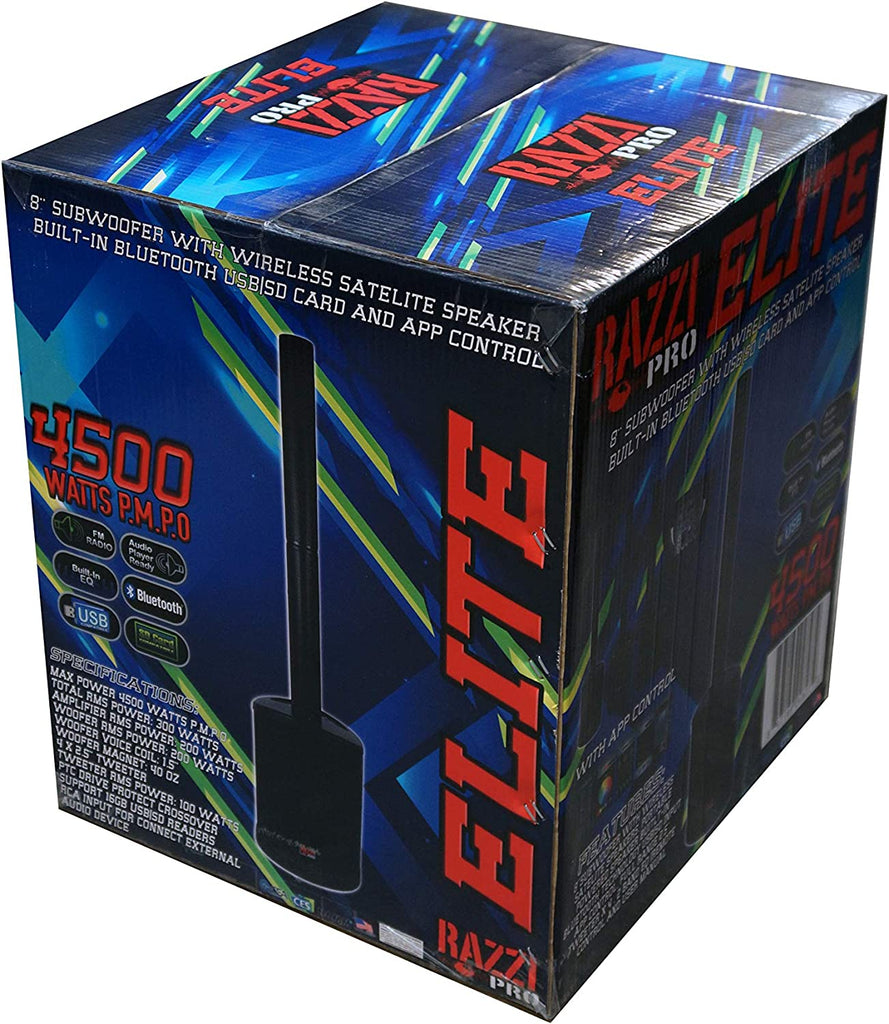 Razzi PRO Elite Line Array All in one 8" Subwoofer with 2 Section Tower with 4 x 3" Bluetooth Portable PA DJ Speaker