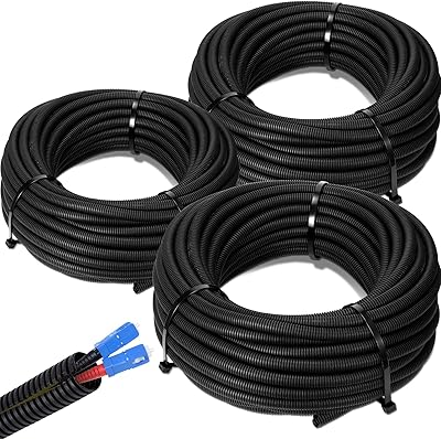 A-T 3-Pack 1/4", 3/8", 1/2" x 20 Feet Each Split Wire Loom Convoluted Tubing