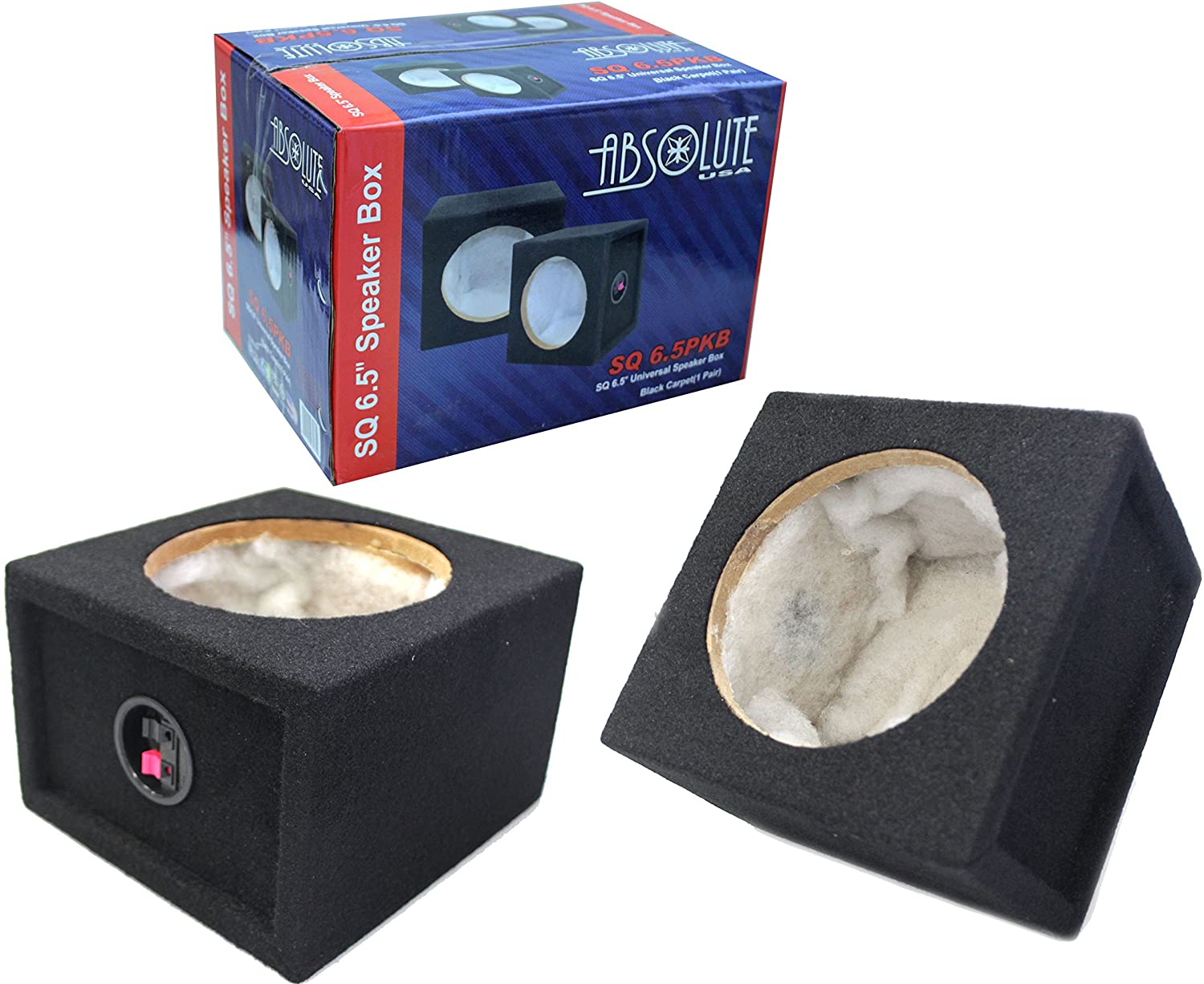 Absolute SQ6.5PKB 6.5" Speaker Enclosure Box <BR/>2 6.5" Square Box Speakers, Black Speaker Terminal enclosure