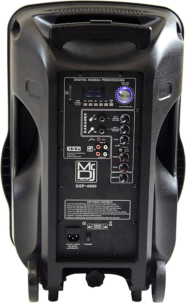 MR DJ DSP4000 15" 2 Way Portable Speaker Bluetooth FM Radio USB/SD & DSP Player Technology