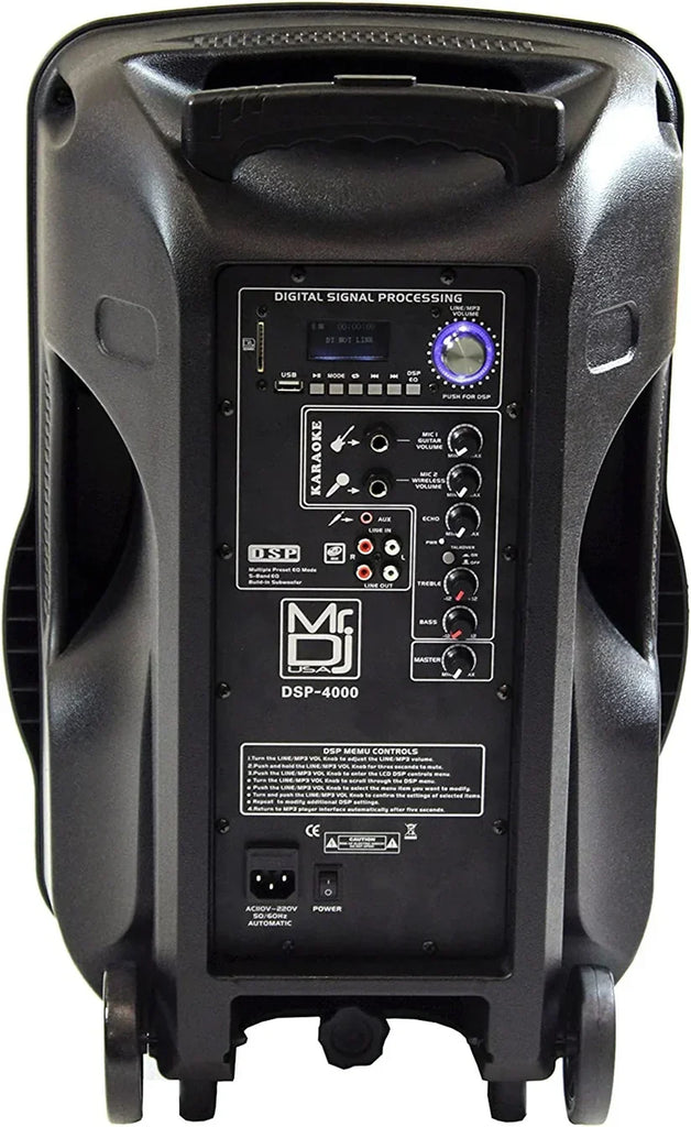 2 PRO 15" 4000W Bluetooth DSP FM Radio USB Portable PA DJ Speaker & Stands