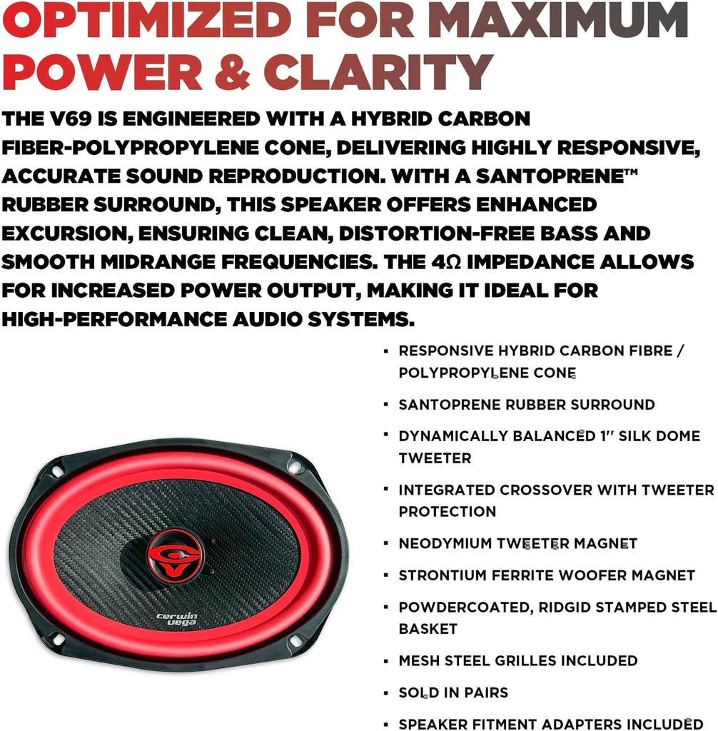 Cerwin Vega V69 420W 6x9" 2 Way Car Speakers + Angle Speaker Box Black Pair