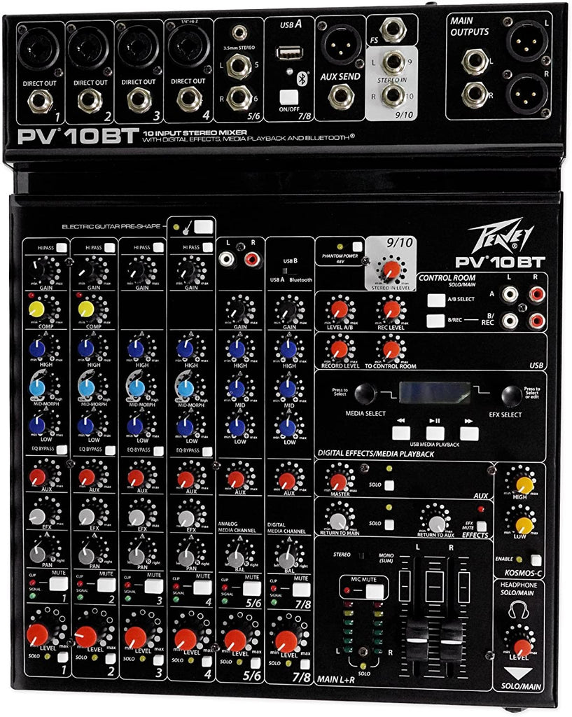 Peavey PV 10BT PV10BT Pro Audio Mixer With 4 Mic In, Bluetooth, USB, Compressor