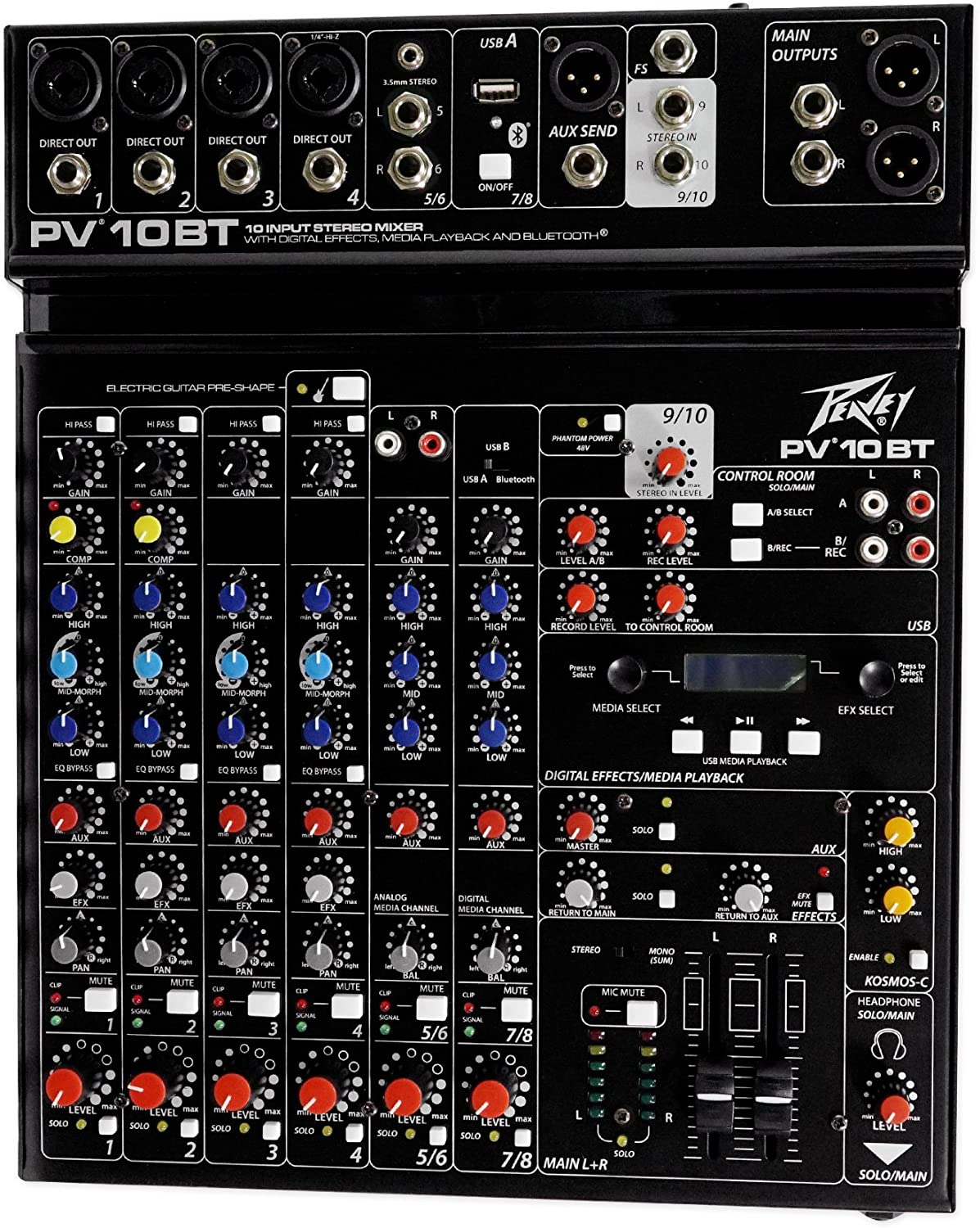 Peavey PV 10 BT 10 Channel Compact Mixing Mixer Console with Bluetooth + 2 1/4" & 4 XLR Cables