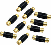 Load image into Gallery viewer, 10 Pack Female to Female Gold RCA cable cord Coupler Joiner barrel Connectors
