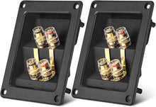 Load image into Gallery viewer, American Terminal 2PCS Rectangle 4-Way Speaker Box Terminal Cup with Banana Plugs, Screw Type Binding Post Subwoofer Box Speaker Terminal Plates for DIY Home Car Stereo Speaker &amp; Subwoofer
