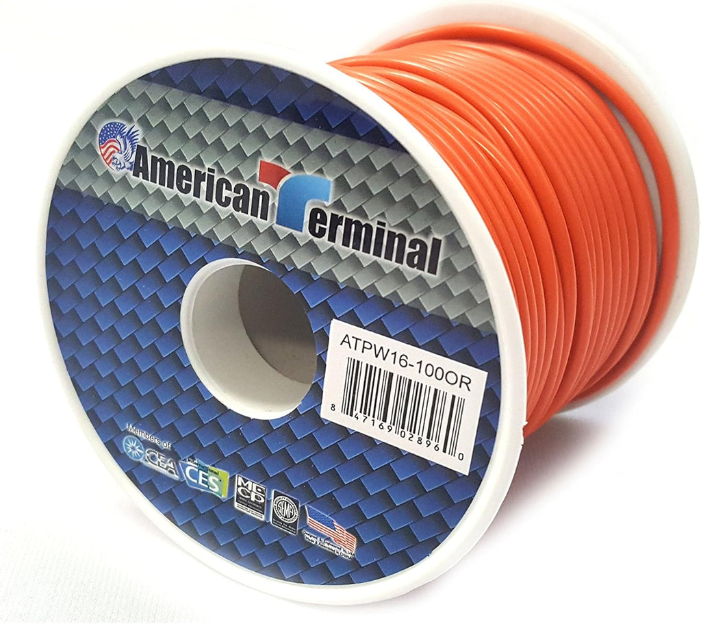 American Terminal ATPW16-100OR 16GA 100' Orange Primary Remote Power Ground Wire