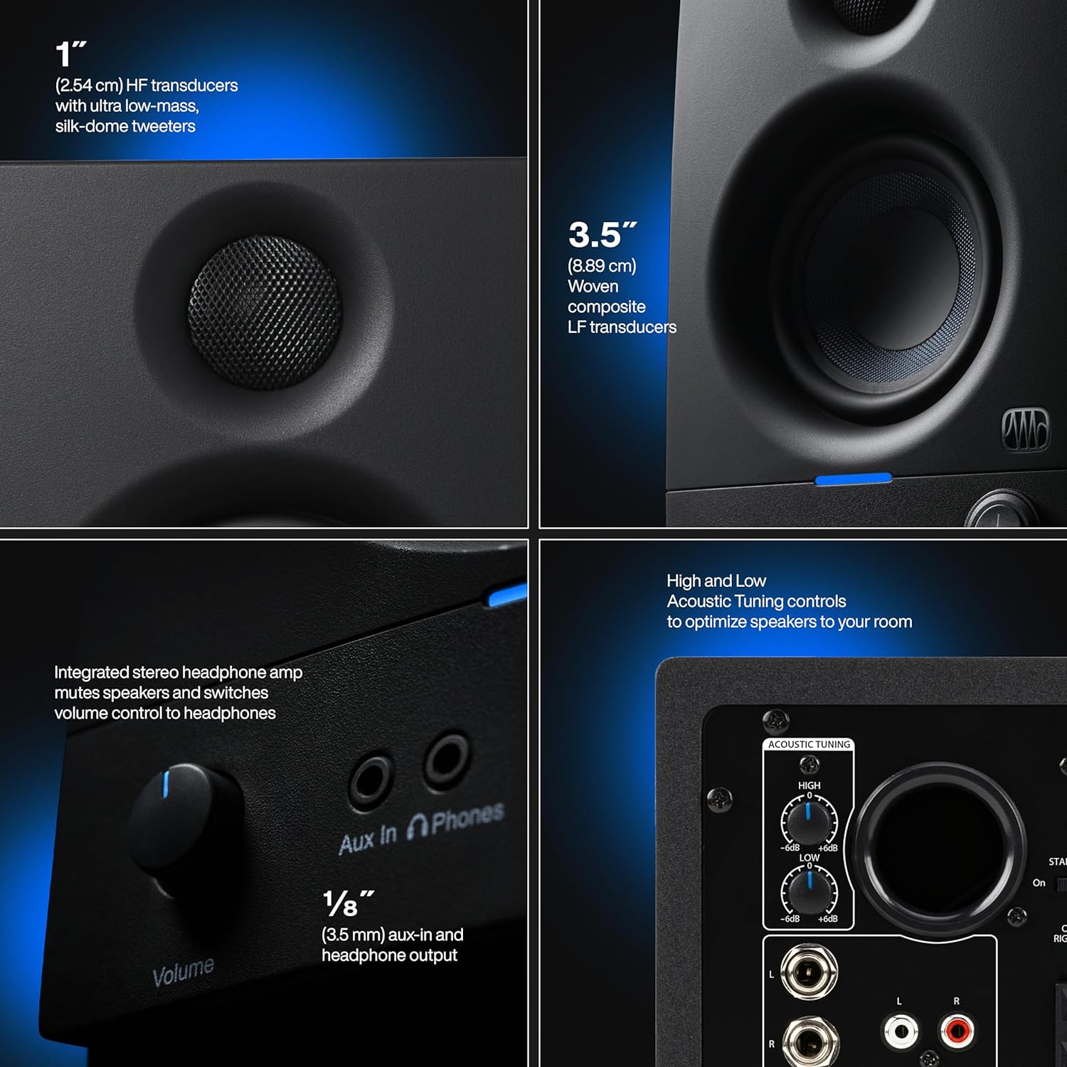 PreSonus Eris 3.5 Studio Monitors, Pair — Powered, Active Monitor Speakers for Near Field Music Production, Desktop Computer, Hi-Fi Audio