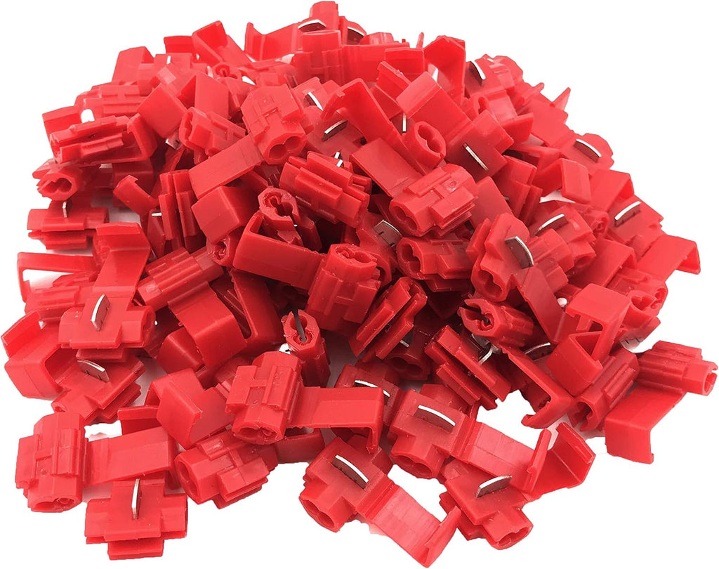 MR DJ 100pcs Lock Quick Splice Wire Terminals Snap Lock Red 18-22 AWG