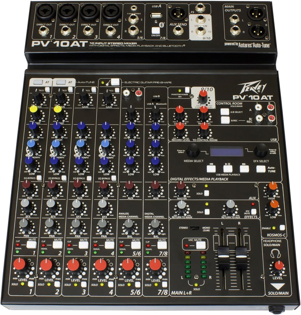 Peavey PV 10 AT 10 Channel Compact Mixing Mixer Console with Bluetooth Auto-Tune pitch correction + Rackmount Kit