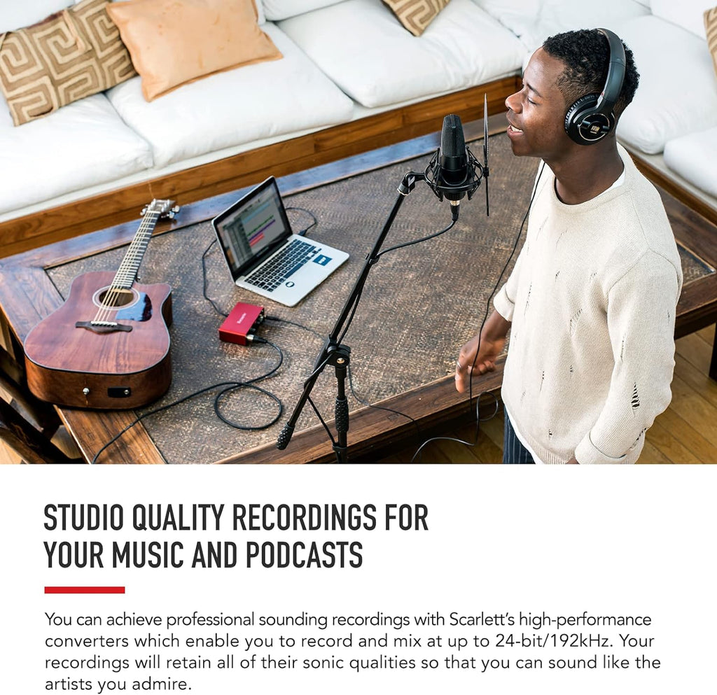 Focusrite Scarlett 2i2 Studio 4th Gen USB Audio Interface Bundle for the Songwriter with Condenser Microphone and Headphones for Recording, Streaming, and Podcasting