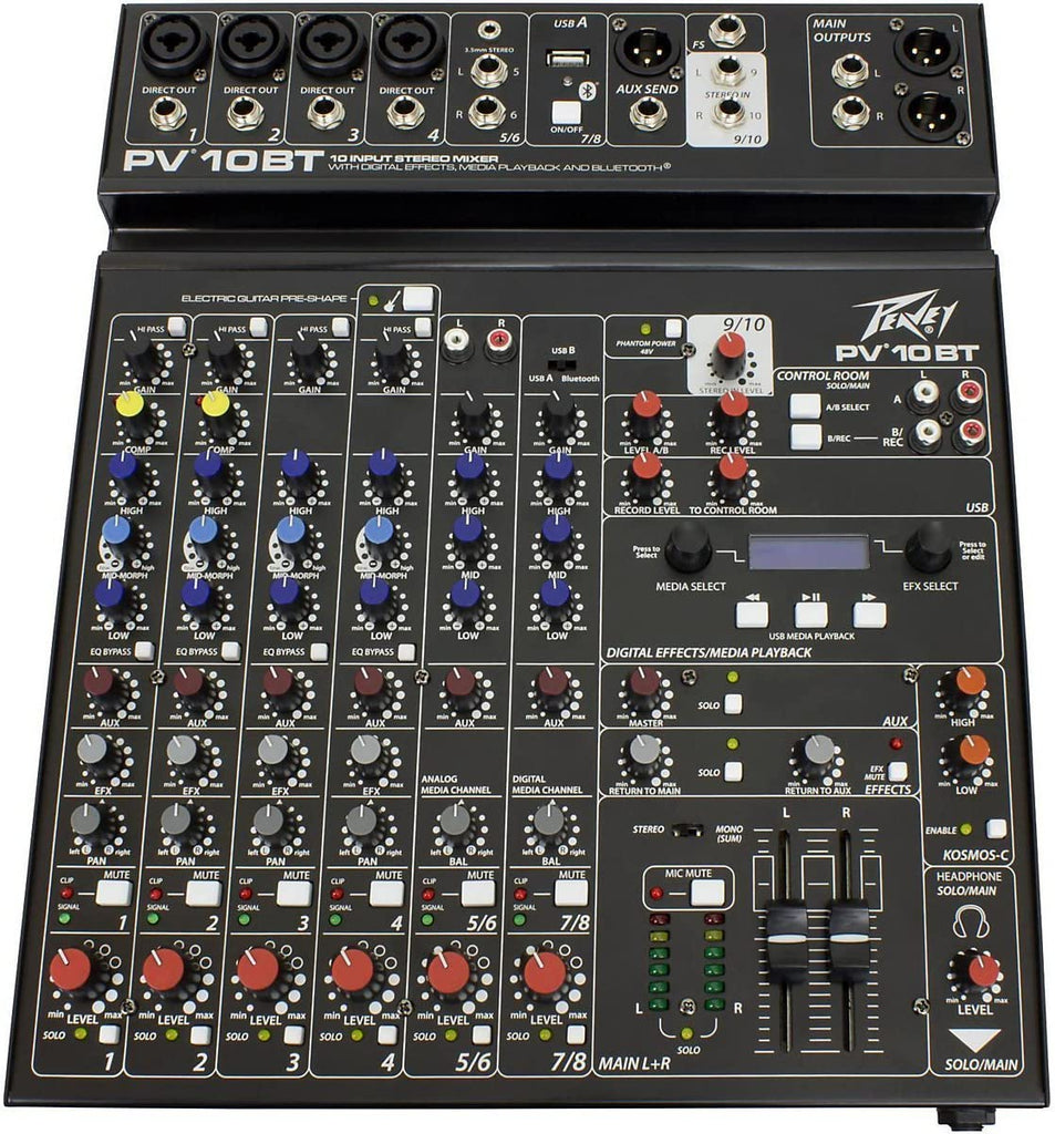 Peavey PV 10BT PV10BT Pro Audio Mixer With 4 Mic In, Bluetooth, USB, Compressor