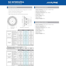 Load image into Gallery viewer, Alpine S2-W10D2 10" S-Series Dual 2 Ohm Car Subwoofer, 1800W Max, 600W RMS