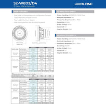 Load image into Gallery viewer, Alpine S2-W8D4 8" S-Series Dual 4 Ohm Car Subwoofer, 900W Max, 300W RMS
