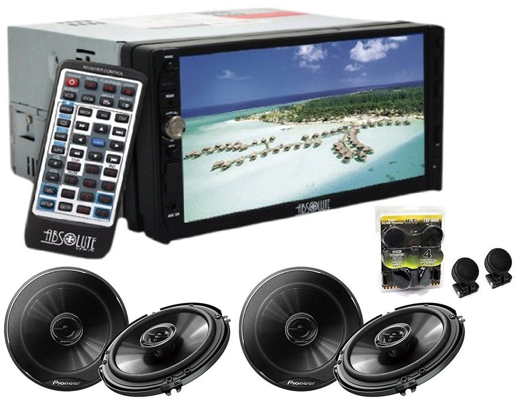 Absolute DD-3000 7" Double Din DVD CD Player + 2 Pair Pioneer TS-G1620F 6.5 Speakers + TW600 Tweeter