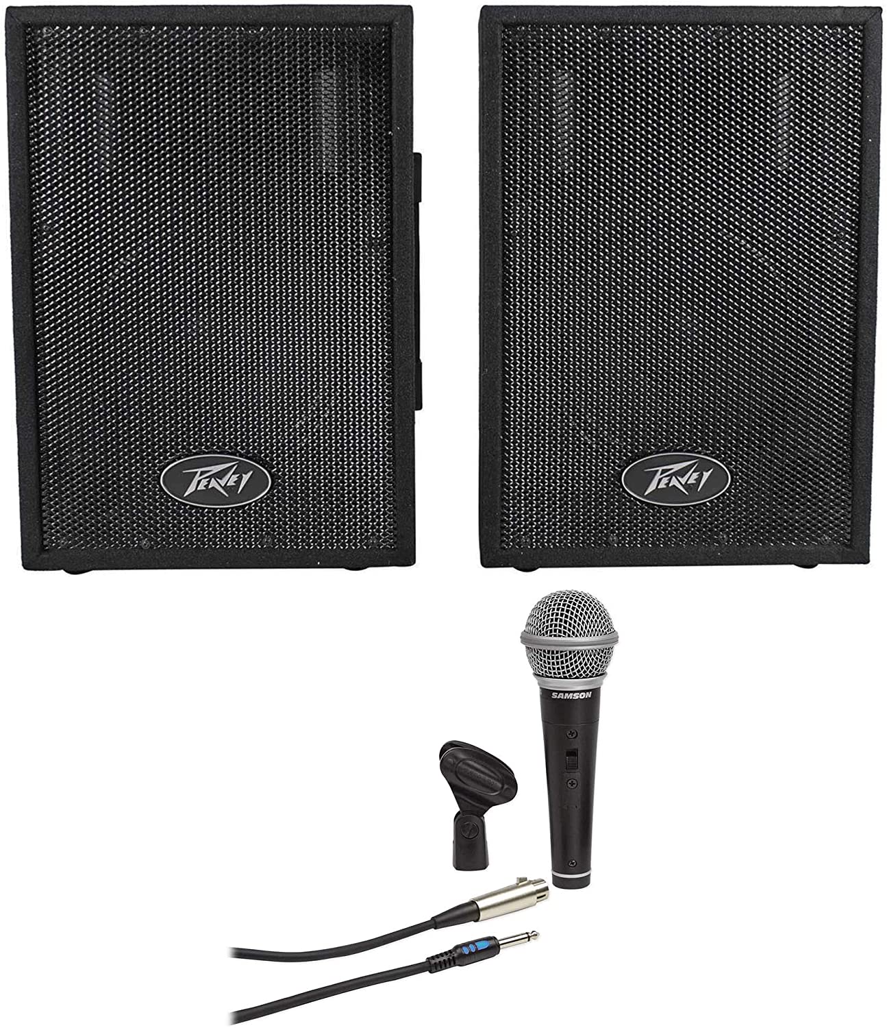 Peavey PVi10 (PAIR) 10" 100 Watt 2-Way Pro Audio Live Speakers+Samson Mic+Cable