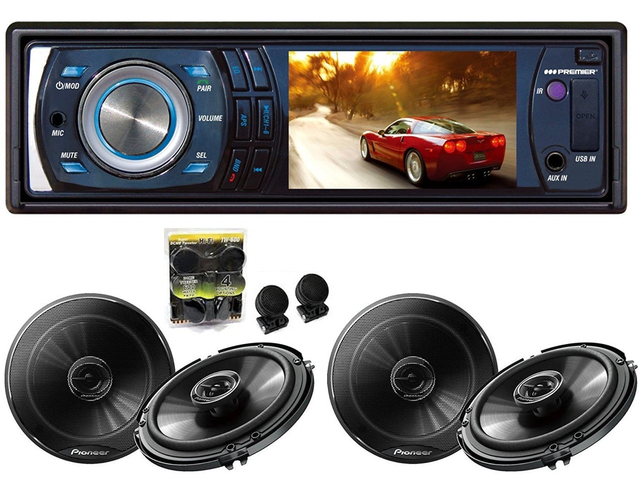 Absolute DMR-380BTAD TS-G1645R TW600<br/> 3.5-Inch In-Dash Single Din Receiver With 2 Pairs Of Pioneer TS-G1645R 6.5 Speakers And Free Absolute TW600 Tweeter